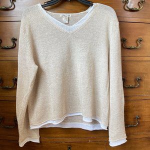 100% linen sweater taupe and white color